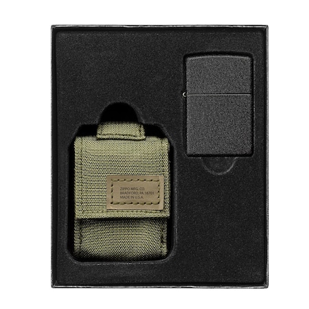 Zippo OD Green Tactical Pouch and Black Crackle Lighter Gift Set 49400